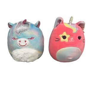Kellytoy Squishmallow Ilene Rainbow Unicorn & Sienna Caticorn 5" Soft Plush
